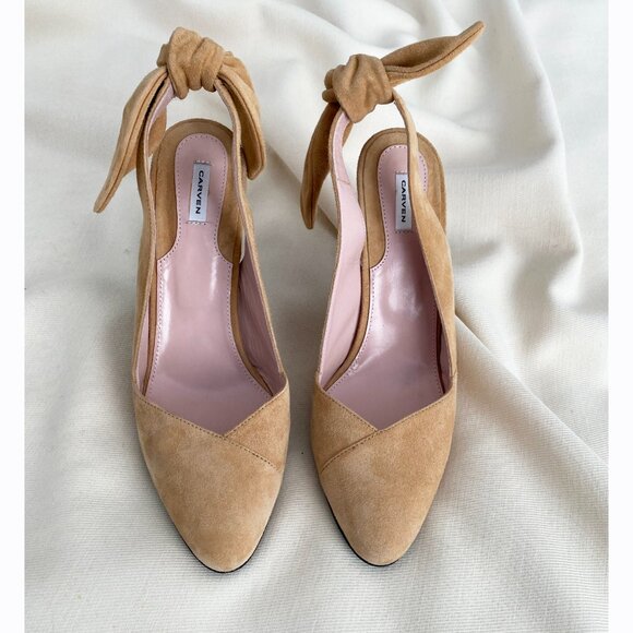Carven Beige Suede Slingbacks with Bow Back, size 40. Fits like a 9.5 - Picture 8 of 14